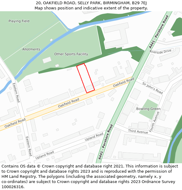 20, OAKFIELD ROAD, SELLY PARK, BIRMINGHAM, B29 7EJ: Location map and indicative extent of plot