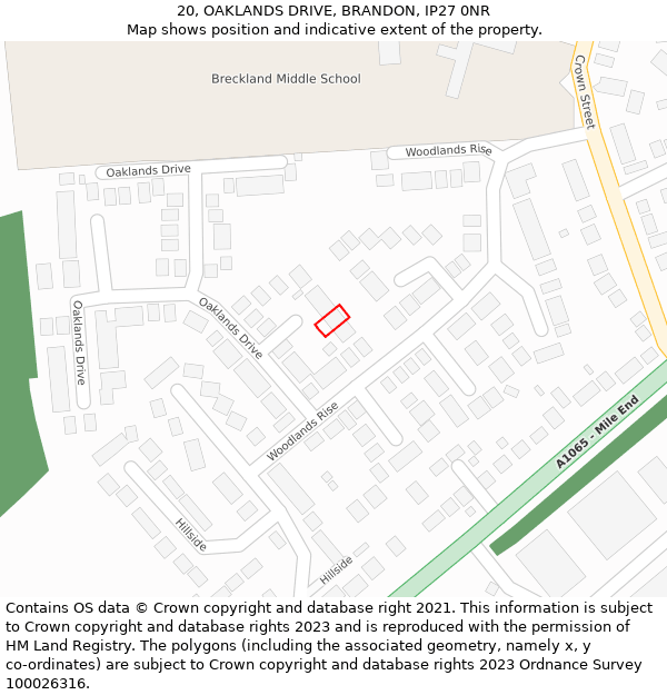 20, OAKLANDS DRIVE, BRANDON, IP27 0NR: Location map and indicative extent of plot