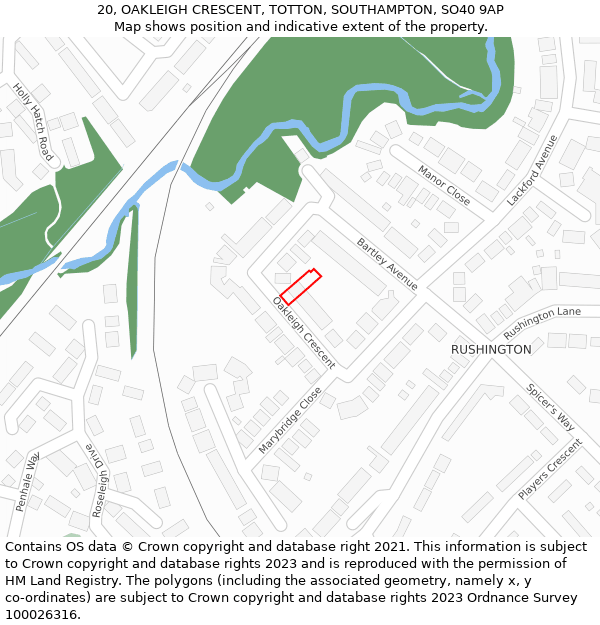 20, OAKLEIGH CRESCENT, TOTTON, SOUTHAMPTON, SO40 9AP: Location map and indicative extent of plot