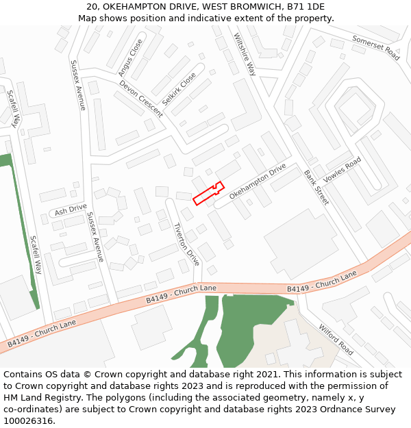 20, OKEHAMPTON DRIVE, WEST BROMWICH, B71 1DE: Location map and indicative extent of plot
