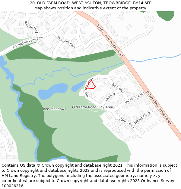 20, OLD FARM ROAD, WEST ASHTON, TROWBRIDGE, BA14 6FP: Location map and indicative extent of plot