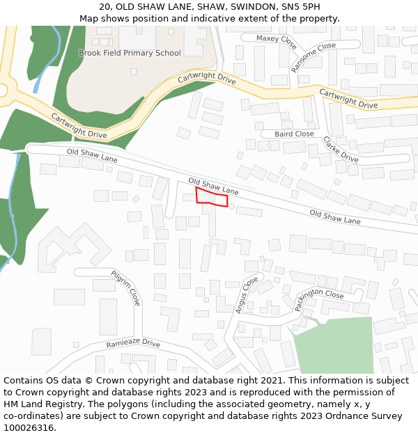 20, OLD SHAW LANE, SHAW, SWINDON, SN5 5PH: Location map and indicative extent of plot