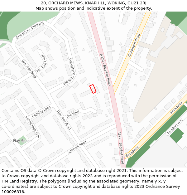 20, ORCHARD MEWS, KNAPHILL, WOKING, GU21 2RJ: Location map and indicative extent of plot