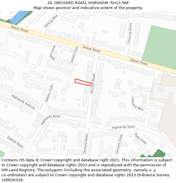 20, ORCHARD ROAD, HORSHAM, RH13 5NF: Location map and indicative extent of plot