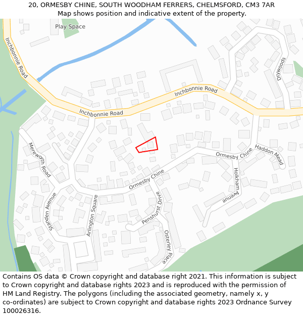 20, ORMESBY CHINE, SOUTH WOODHAM FERRERS, CHELMSFORD, CM3 7AR: Location map and indicative extent of plot