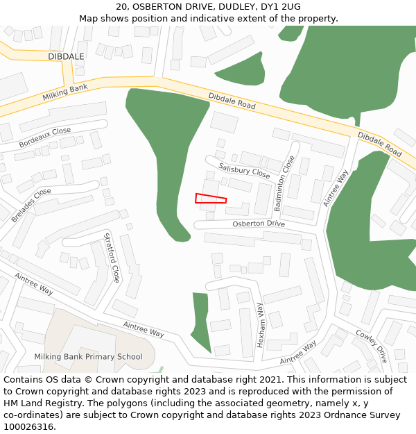 20, OSBERTON DRIVE, DUDLEY, DY1 2UG: Location map and indicative extent of plot