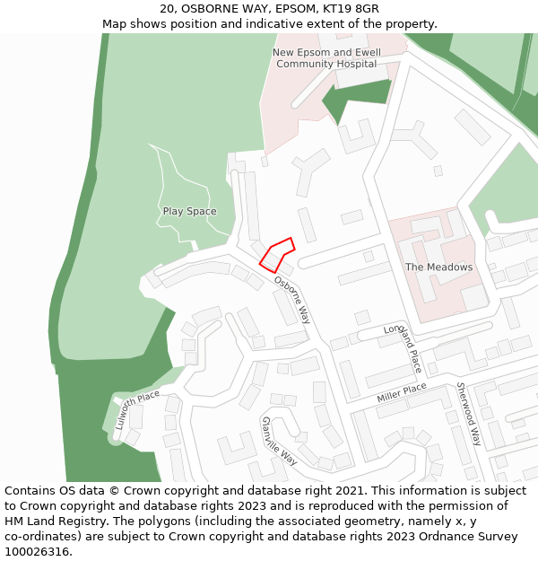 20, OSBORNE WAY, EPSOM, KT19 8GR: Location map and indicative extent of plot