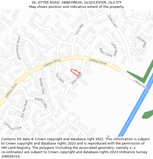 20, OTTER ROAD, ABBEYMEAD, GLOUCESTER, GL4 5TF: Location map and indicative extent of plot