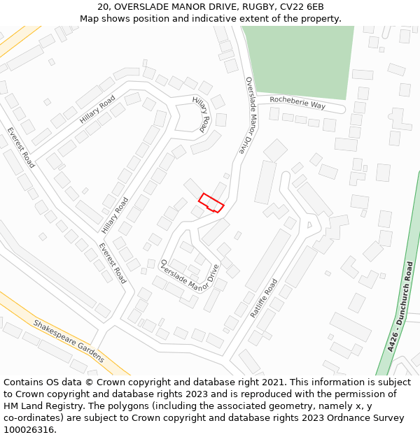 20, OVERSLADE MANOR DRIVE, RUGBY, CV22 6EB: Location map and indicative extent of plot