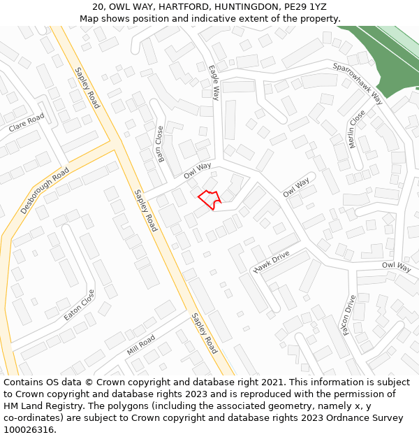 20, OWL WAY, HARTFORD, HUNTINGDON, PE29 1YZ: Location map and indicative extent of plot