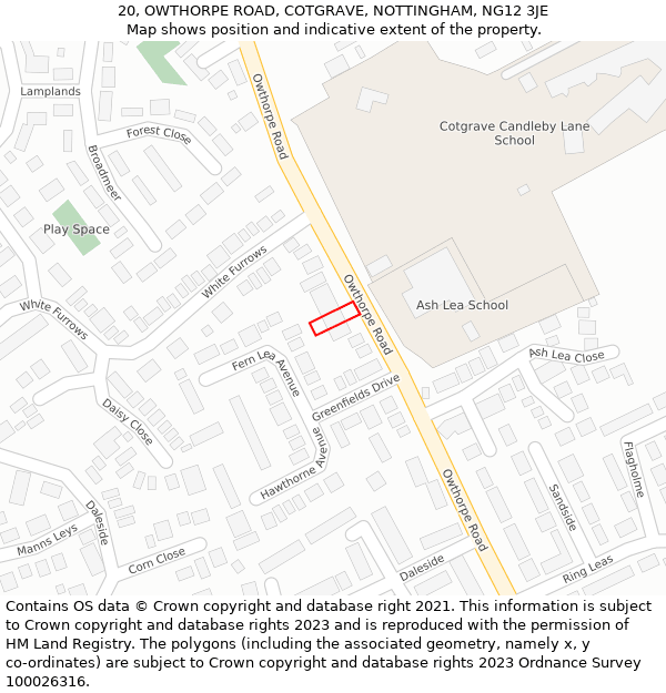 20, OWTHORPE ROAD, COTGRAVE, NOTTINGHAM, NG12 3JE: Location map and indicative extent of plot