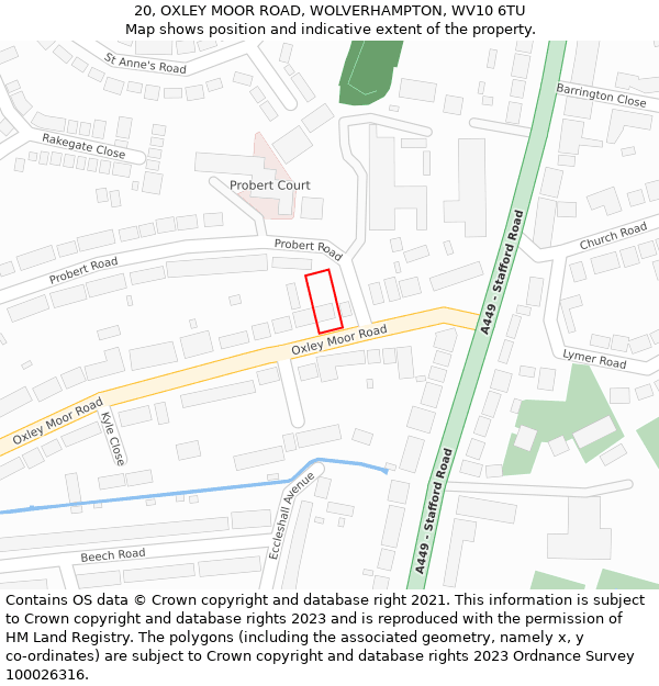 20, OXLEY MOOR ROAD, WOLVERHAMPTON, WV10 6TU: Location map and indicative extent of plot