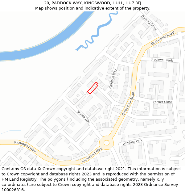 20, PADDOCK WAY, KINGSWOOD, HULL, HU7 3FJ: Location map and indicative extent of plot