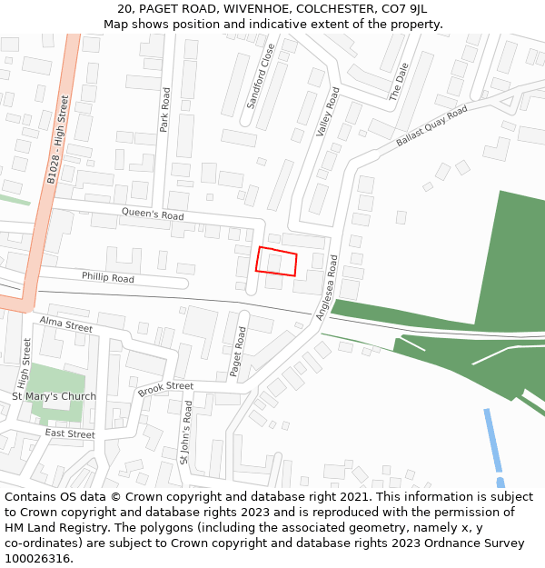 20, PAGET ROAD, WIVENHOE, COLCHESTER, CO7 9JL: Location map and indicative extent of plot