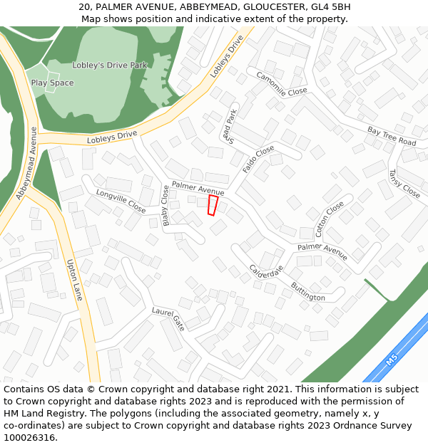 20, PALMER AVENUE, ABBEYMEAD, GLOUCESTER, GL4 5BH: Location map and indicative extent of plot