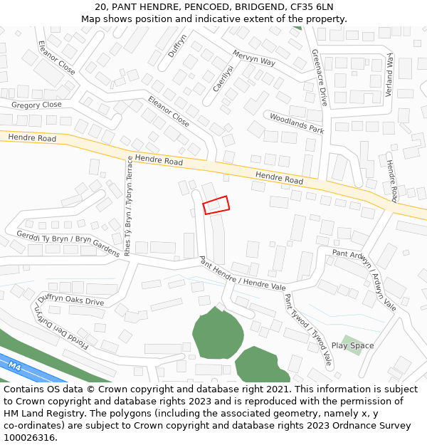 20, PANT HENDRE, PENCOED, BRIDGEND, CF35 6LN: Location map and indicative extent of plot