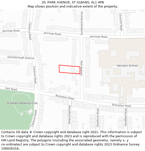20, PARK AVENUE, ST ALBANS, AL1 4PB: Location map and indicative extent of plot