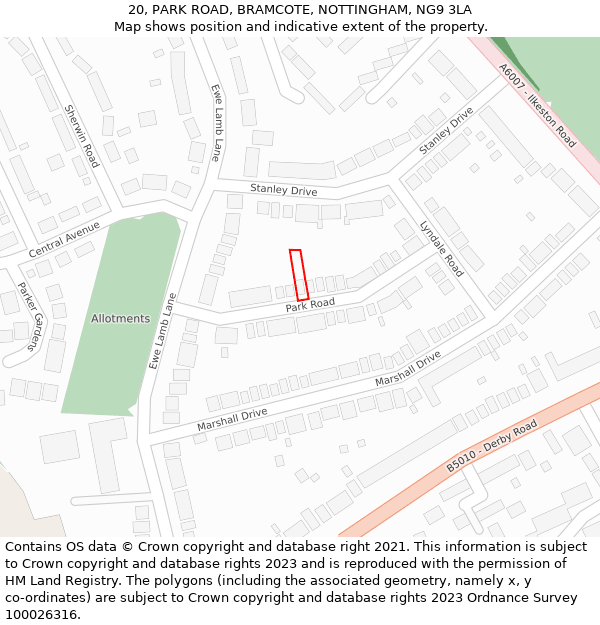 20, PARK ROAD, BRAMCOTE, NOTTINGHAM, NG9 3LA: Location map and indicative extent of plot