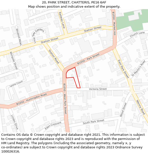 20, PARK STREET, CHATTERIS, PE16 6AF: Location map and indicative extent of plot