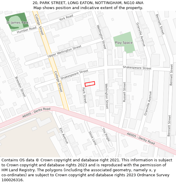 20, PARK STREET, LONG EATON, NOTTINGHAM, NG10 4NA: Location map and indicative extent of plot