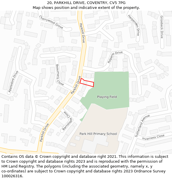 20, PARKHILL DRIVE, COVENTRY, CV5 7PG: Location map and indicative extent of plot