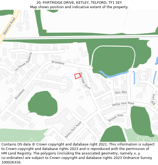 20, PARTRIDGE DRIVE, KETLEY, TELFORD, TF1 5EY: Location map and indicative extent of plot