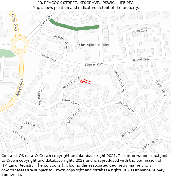 20, PEACOCK STREET, KESGRAVE, IPSWICH, IP5 2EA: Location map and indicative extent of plot