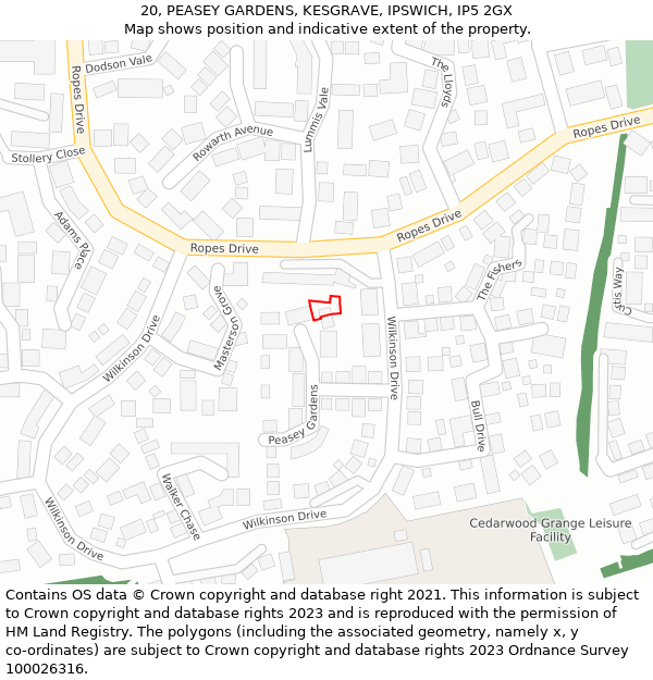 20, PEASEY GARDENS, KESGRAVE, IPSWICH, IP5 2GX: Location map and indicative extent of plot