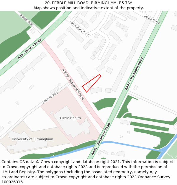 20, PEBBLE MILL ROAD, BIRMINGHAM, B5 7SA: Location map and indicative extent of plot