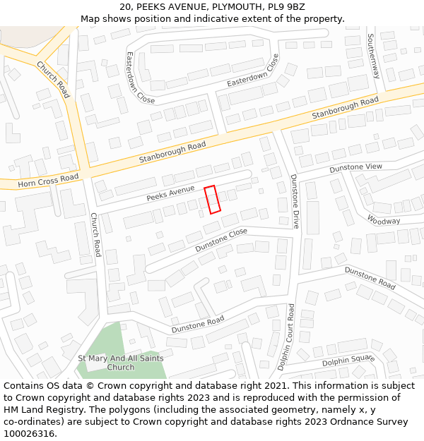 20, PEEKS AVENUE, PLYMOUTH, PL9 9BZ: Location map and indicative extent of plot