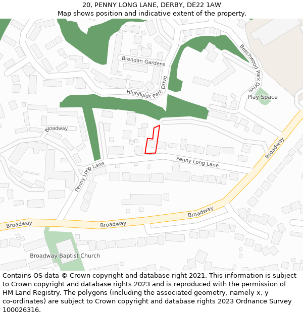 20, PENNY LONG LANE, DERBY, DE22 1AW: Location map and indicative extent of plot