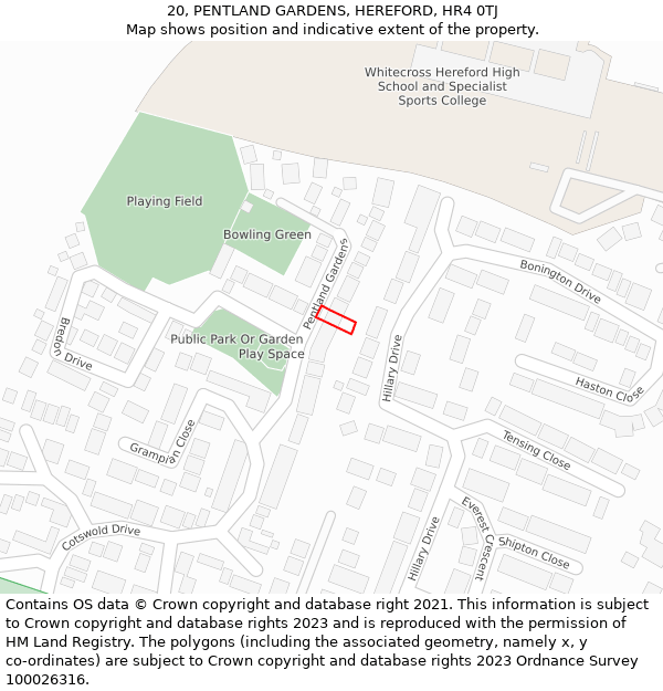 20, PENTLAND GARDENS, HEREFORD, HR4 0TJ: Location map and indicative extent of plot