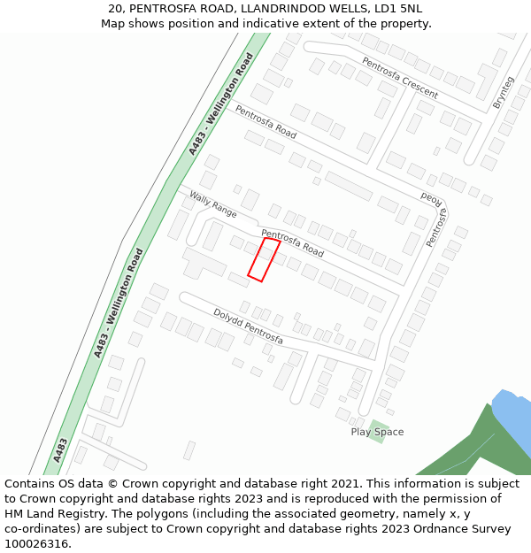 20, PENTROSFA ROAD, LLANDRINDOD WELLS, LD1 5NL: Location map and indicative extent of plot