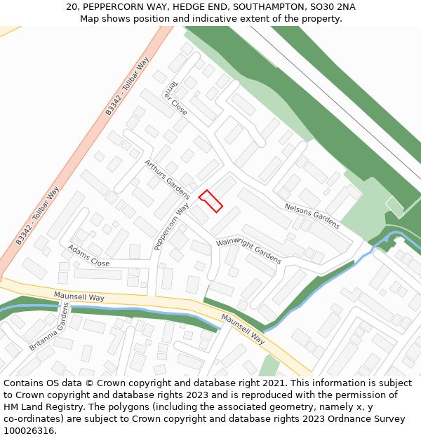 20, PEPPERCORN WAY, HEDGE END, SOUTHAMPTON, SO30 2NA: Location map and indicative extent of plot