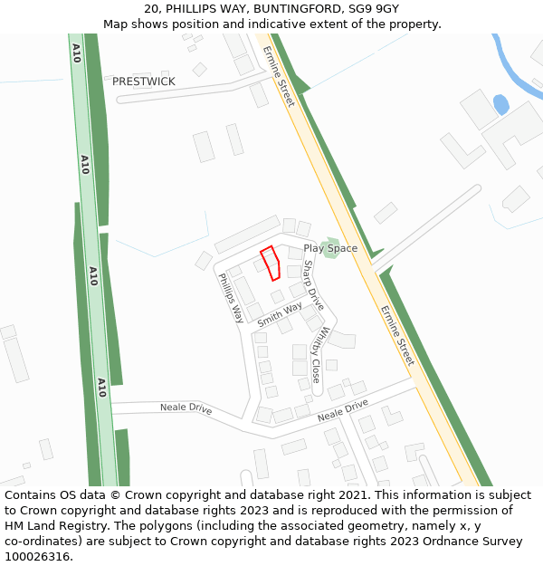 20, PHILLIPS WAY, BUNTINGFORD, SG9 9GY: Location map and indicative extent of plot