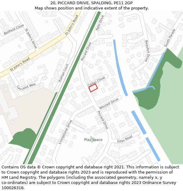 20, PICCARD DRIVE, SPALDING, PE11 2GP: Location map and indicative extent of plot