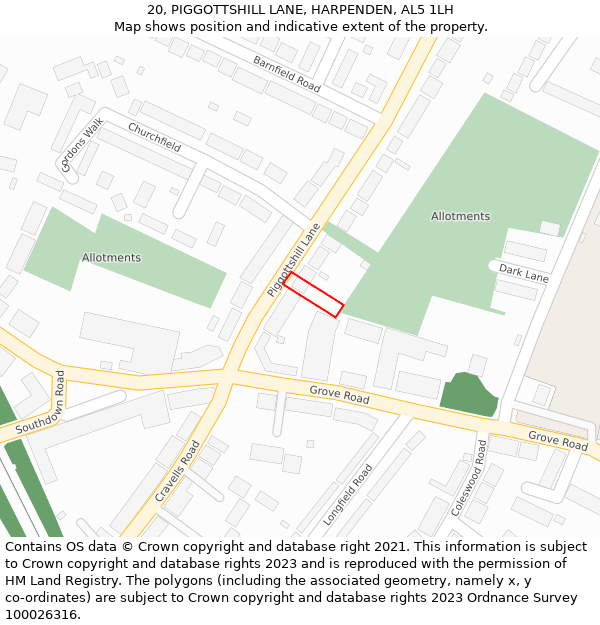 20, PIGGOTTSHILL LANE, HARPENDEN, AL5 1LH: Location map and indicative extent of plot