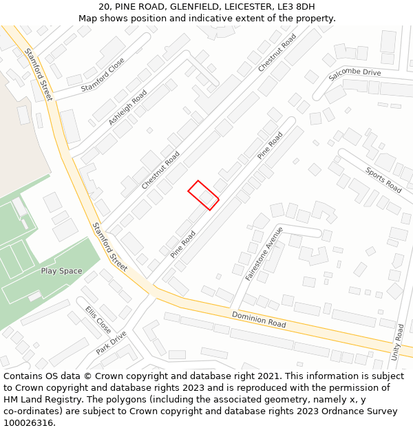 20, PINE ROAD, GLENFIELD, LEICESTER, LE3 8DH: Location map and indicative extent of plot