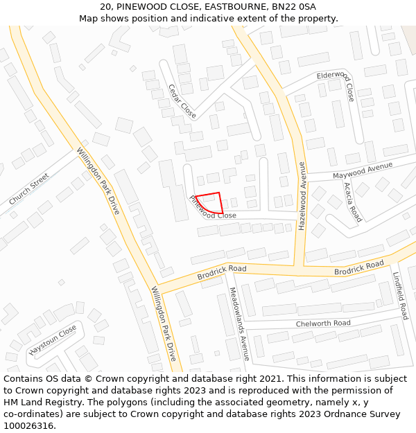 20, PINEWOOD CLOSE, EASTBOURNE, BN22 0SA: Location map and indicative extent of plot