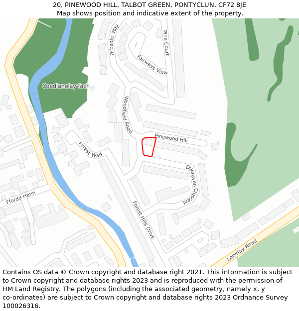 20, PINEWOOD HILL, TALBOT GREEN, PONTYCLUN, CF72 8JE: Location map and indicative extent of plot