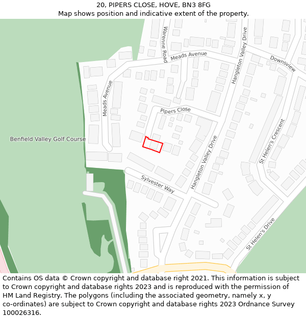 20, PIPERS CLOSE, HOVE, BN3 8FG: Location map and indicative extent of plot
