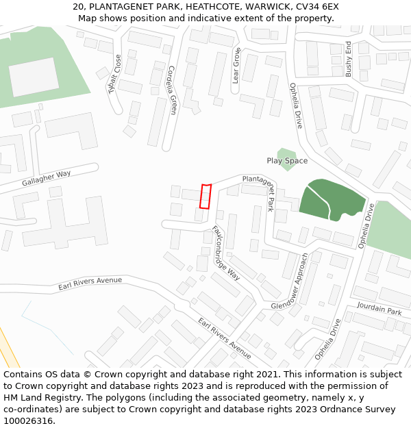 20, PLANTAGENET PARK, HEATHCOTE, WARWICK, CV34 6EX: Location map and indicative extent of plot