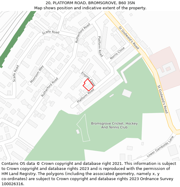 20, PLATFORM ROAD, BROMSGROVE, B60 3SN: Location map and indicative extent of plot