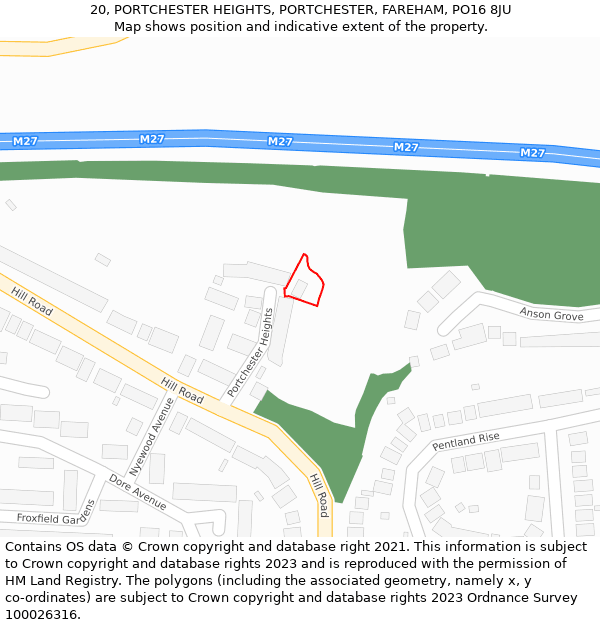 20, PORTCHESTER HEIGHTS, PORTCHESTER, FAREHAM, PO16 8JU: Location map and indicative extent of plot