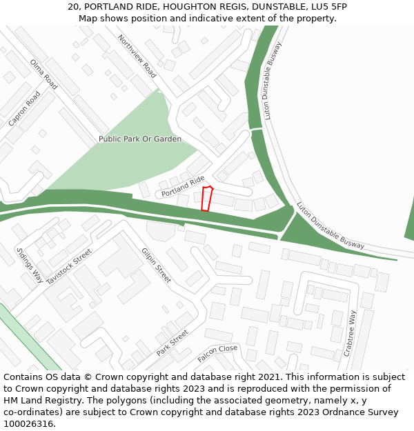 20, PORTLAND RIDE, HOUGHTON REGIS, DUNSTABLE, LU5 5FP: Location map and indicative extent of plot