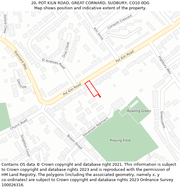 20, POT KILN ROAD, GREAT CORNARD, SUDBURY, CO10 0DG: Location map and indicative extent of plot