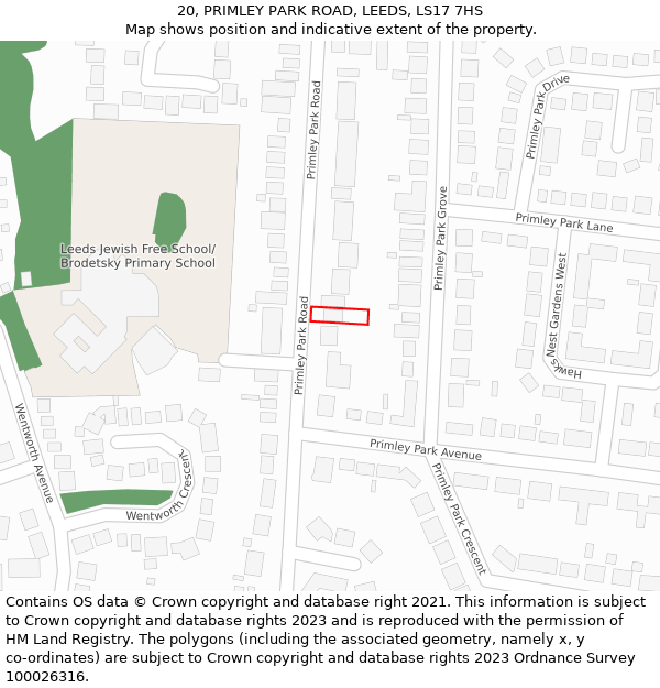 20, PRIMLEY PARK ROAD, LEEDS, LS17 7HS: Location map and indicative extent of plot