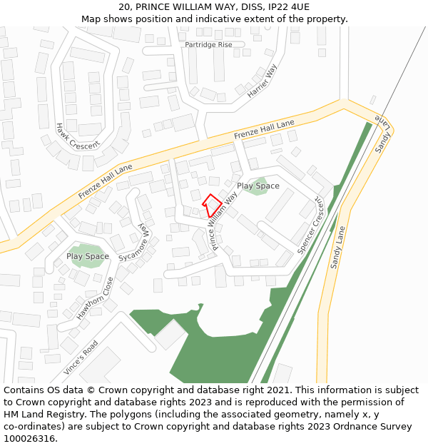 20, PRINCE WILLIAM WAY, DISS, IP22 4UE: Location map and indicative extent of plot