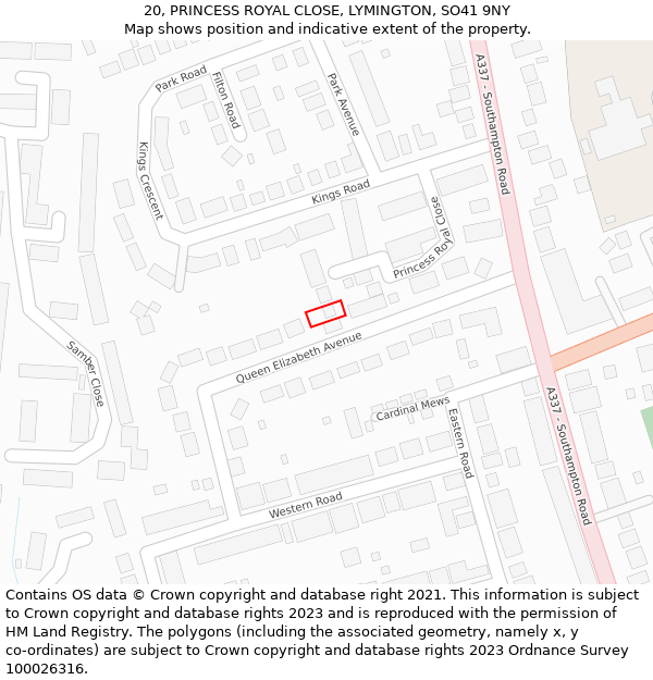 20, PRINCESS ROYAL CLOSE, LYMINGTON, SO41 9NY: Location map and indicative extent of plot