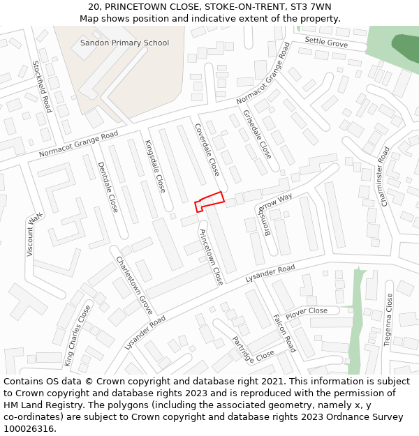 20, PRINCETOWN CLOSE, STOKE-ON-TRENT, ST3 7WN: Location map and indicative extent of plot